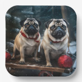 Mops Snowy Sleigh Weihnachtsdekor Pappteller (Vorderseite)