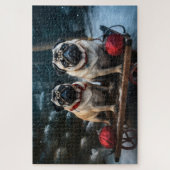Mops Snowy Sleigh Weihnachtsdekor Puzzle (Vertikal)