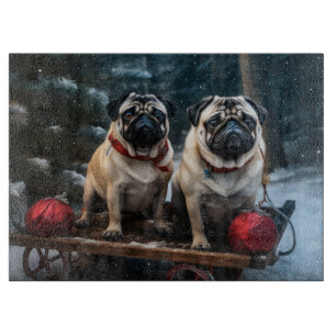 Mops Snowy Sleigh Weihnachtsdekor Schneidebrett