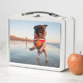 Mops spielen am Strand Metall Brotdose (Beispiel)