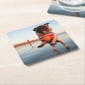 Mops spielen am Strand Rechteckiger Pappuntersetzer (angewinkelt)