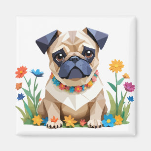 Mops spielerisch Adorable Fun Animal Colorful Geom Magnet