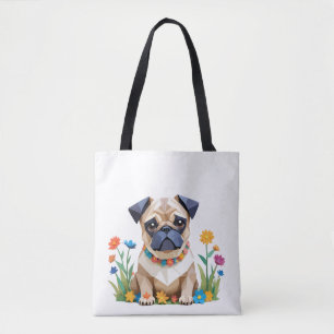 Mops spielerisch Adorable Fun Animal Colorful Geom Tasche