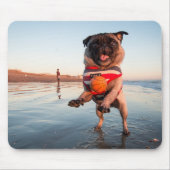 Mops spielt Ball am Strand Mousepad (Vorne)