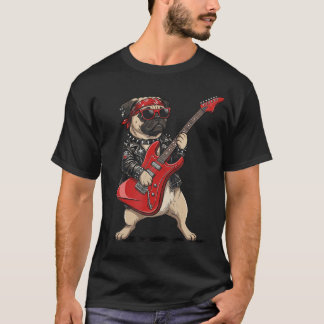 Mops spielt Eлектрo-Gitarre Rockmusik Hund T-Shirt