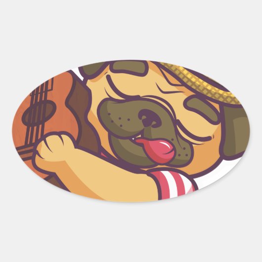 Mops spielt Gitarre Ovaler Aufkleber (Vorderseite)
