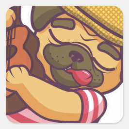 Mops spielt Gitarre Quadratischer Aufkleber