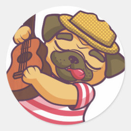 Mops spielt Gitarre Runder Aufkleber