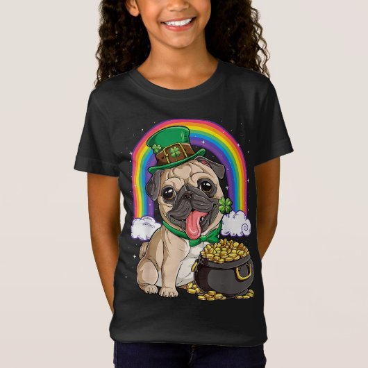 Mops St Patricks Day Boys Kids Men Leprechaun Dog T-Shirt (Vorderseite)