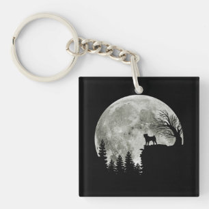 Mops steht auf dem Mond, ein heißer Halloween Schlüsselanhänger