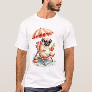 Mops Strand-Modus Sommer-Design T-Shirt
