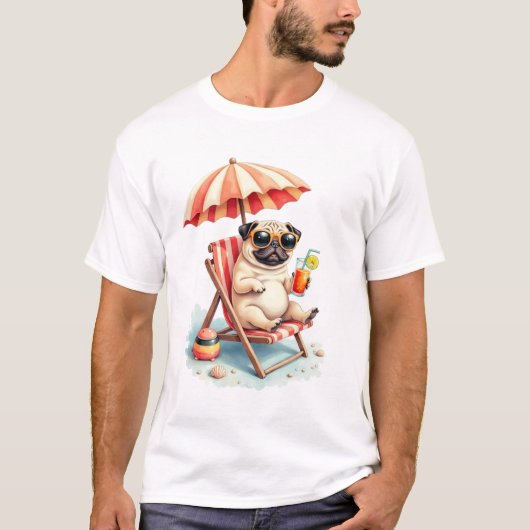 Mops Strand-Modus Sommer-Design T-Shirt (Vorderseite)