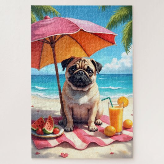 Mops-Strand-Relax-Szene Puzzle (Vertikal)