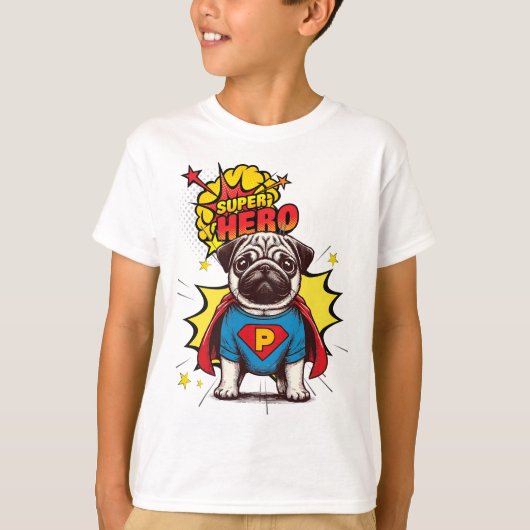 Mops Super Hero T-Shirt (Vorderseite)