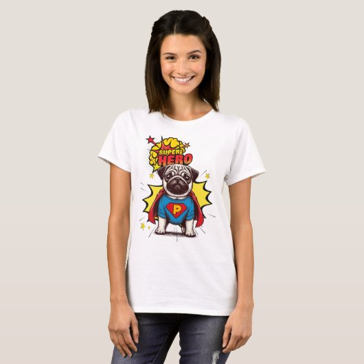 Mops Super Hero T-Shirt (Vorne ganz)
