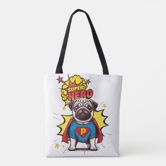 Mops Super Hero Tasche (Rückseite)