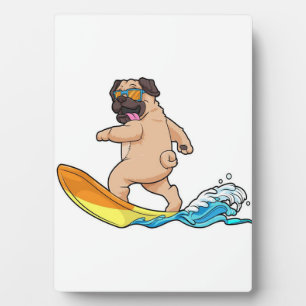 Mops Surfbrett Mops mit Brille tragen Fotoplatte