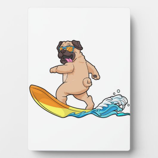 Mops Surfbrett Mops mit Brille tragen Fotoplatte (Vorderseite)