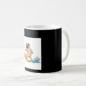 Mops Surfbrett Mops mit Brille tragen Kaffeetasse (VorderseiteRechts)