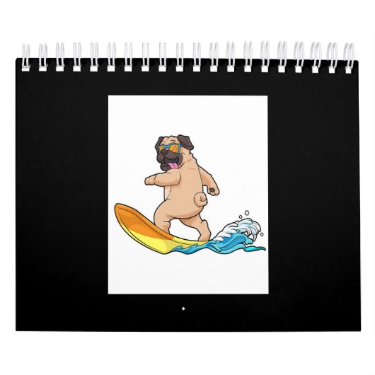 Mops Surfbrett Mops mit Brille tragen Kalender (Titelbild)