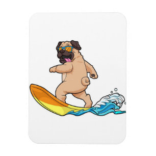 Mops Surfbrett Mops mit Brille tragen Magnet