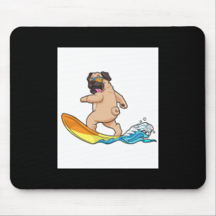 Mops Surfbrett Mops mit Brille tragen Mousepad