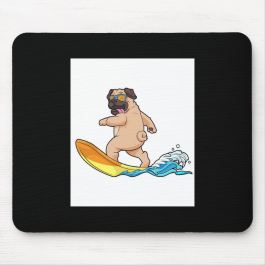 Mops Surfbrett Mops mit Brille tragen Mousepad (Vorne)