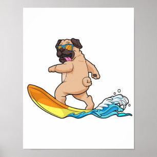 Mops Surfbrett Mops mit Brille tragen Poster