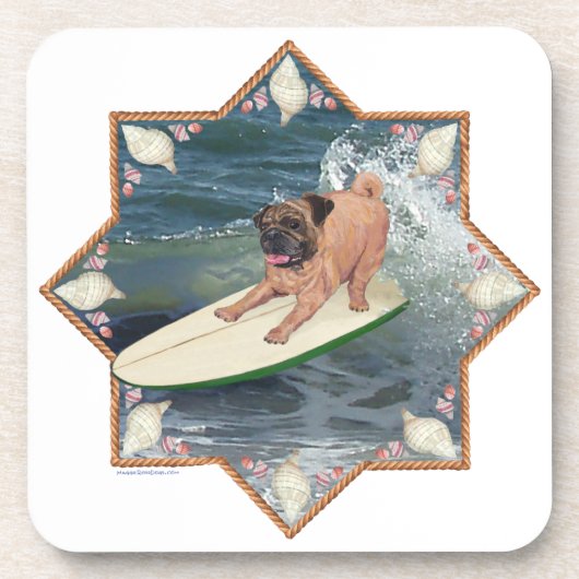 Mops Surfer Typ Getränkeuntersetzer (Vorderseite)