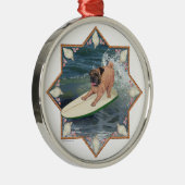 Mops Surfer Typ Silbernes Ornament (Rechts)
