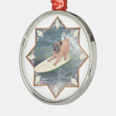 Mops Surfer Typ Silbernes Ornament (Links)