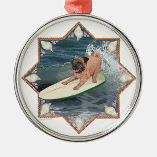 Mops-Surfer-Typ Silbernes Ornament