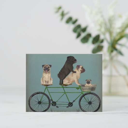 Mops Tandem Postkarte (Stehend Vorderseite)