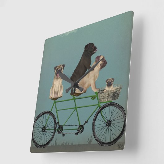 Mops Tandem Quadratische Wanduhr (Winkel)