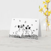 Mops tanzen in Blätter Karte (Gelbe Blume)