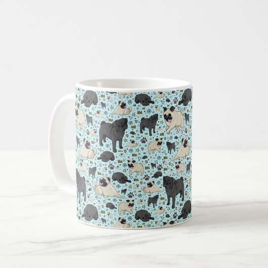 Mops Tasse in Blau (Vorderseite Links)