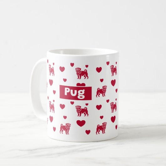 Mops Tasse mit rotem Herzen (Vorderseite Links)