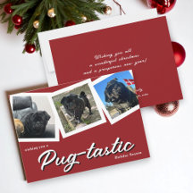 Mops-Tastic-Urlaub Drei Foto Weihnachtskarte