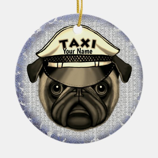 Mops Taxi Keramik Ornament (Vorne)