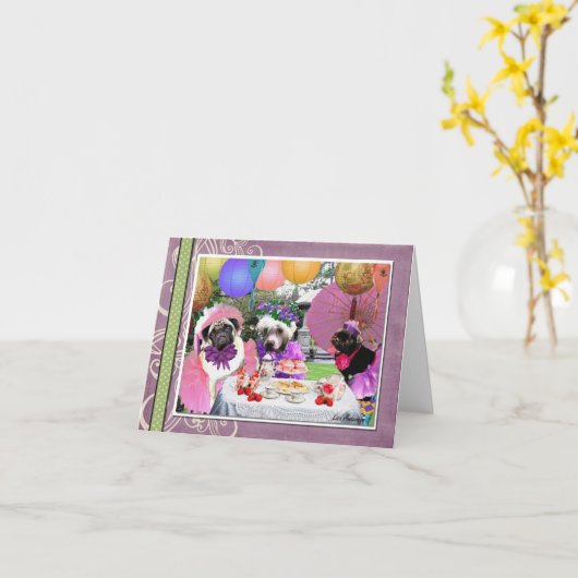 Mops-Tee-Party Karte (Gelbe Blume)