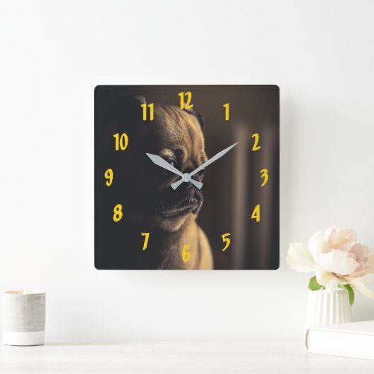 Mops tief in Gedanken Quadratische Wanduhr (Zuhause)