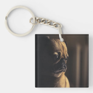Mops tief in Gedanken Schlüsselanhänger