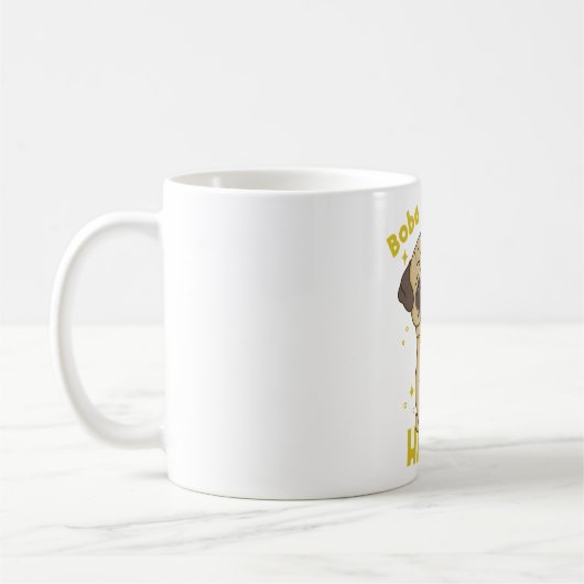 Mops trinkt Boba Kaffeetasse (Links)
