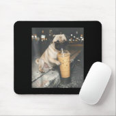 Mops trinkt Eiskaffee lustiges Tier Meme Hund Mops Mousepad (Mit Mouse)