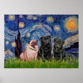 Mops Trio (1F,2B) - Starry Night Poster (Vorne)