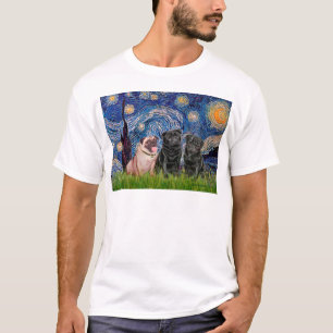 Mops Trio (1F,2B) - Starry Night T-Shirt