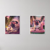 Mops Tropical Summer Vibes Pet Portrait Bilderwand Sets (Vorderseite)