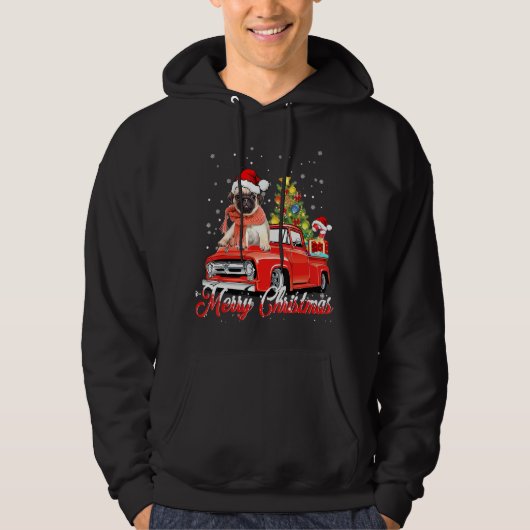 Mops Trucker Frohe Weihnachten Hoodie (Vorderseite)