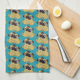 Mops umarmung Blau, Geschirrtuch