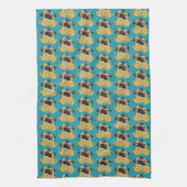 Mops umarmung Blau, Geschirrtuch (Vertikal)